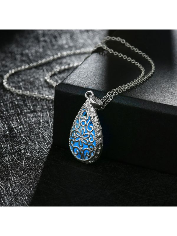 Collier Goutte d'Eau Bleu Foncé - Laiton Plaqué Argent