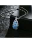 Collier Goutte d'Eau Bleu Foncé - Laiton Plaqué Argent