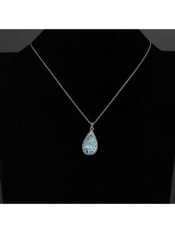 Collier Goutte d'Eau Bleu Foncé - Laiton Plaqué Argent