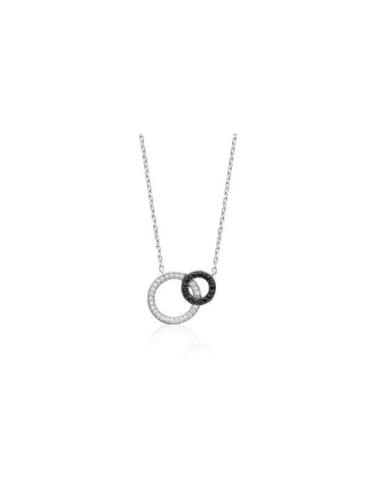 Collier Doubles Cercles avec Pierre Noire - Argent 925