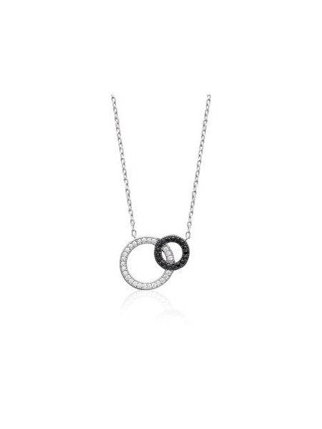 Collier Doubles Cercles avec Pierre Noire - Argent 925