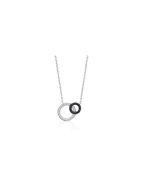 Collier Doubles Cercles avec Pierre Noire - Argent 925