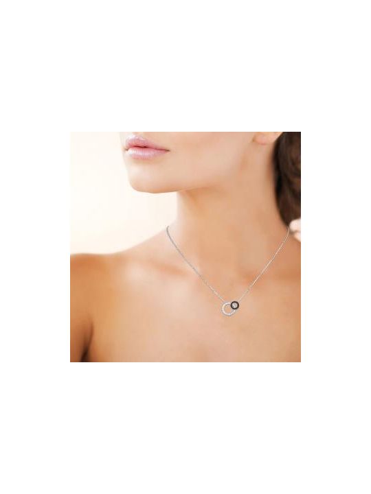 Collier Doubles Cercles avec Pierre Noire - Argent 925