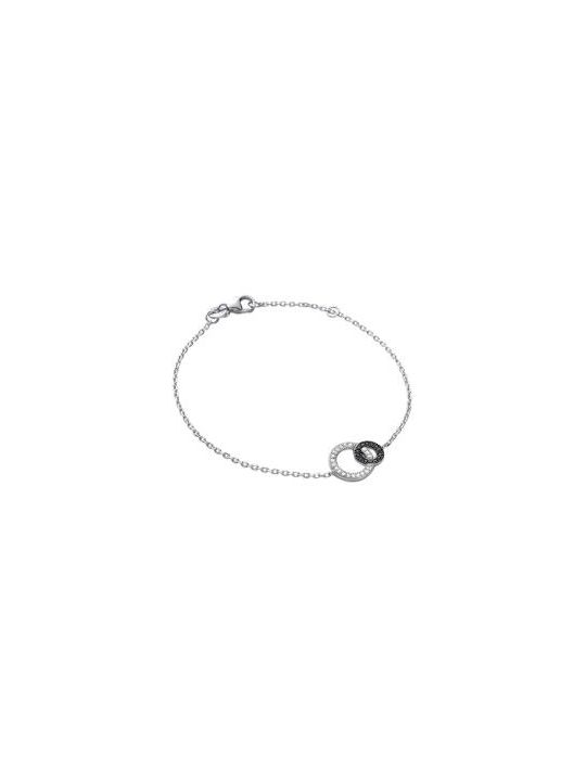 Bracelet Chaîne en Argent Sterling 925 avec Anneaux de Zircon Noir et Transparent - Élégance Contrastée et Contemporaine