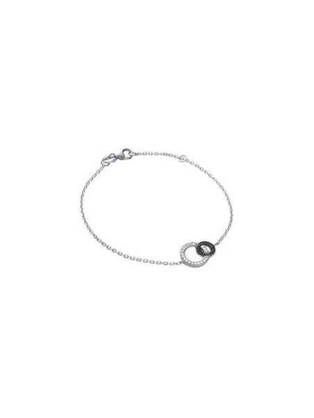 Bracelet Chaîne en Argent Sterling 925 avec Anneaux de Zircon Noir et Transparent - Élégance Contrastée et Contemporaine