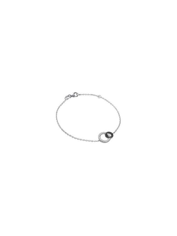 Bracelet Chaîne en Argent Sterling 925 avec Anneaux de Zircon Noir et Transparent - Élégance Contrastée et Contemporaine