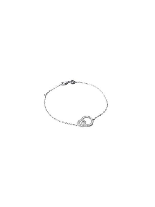 Bracelet Chaîne en Argent Sterling 925 avec Deux Anneaux Incrustés de Zircon - Tailles Contrastées pour Élégance Unique