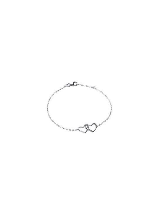 Bracelet Chaîne en Argent Sterling 925 avec Deux Cœurs Entrelacés - Symbole d'Amour et d'Union