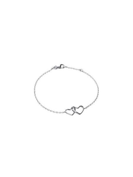 Bracelet Chaîne en Argent Sterling 925 avec Deux Cœurs Entrelacés - Symbole d'Amour et d'Union