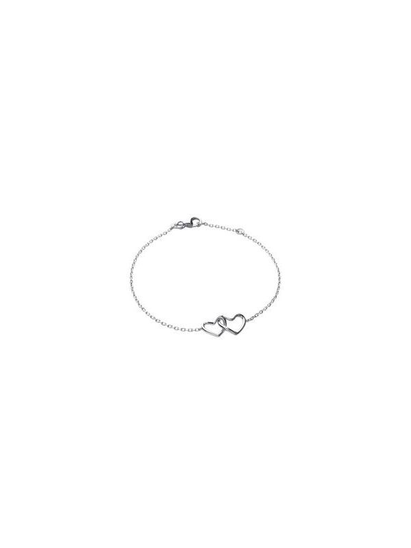 Bracelet Chaîne en Argent Sterling 925 avec Deux Cœurs Entrelacés - Symbole d'Amour et d'Union