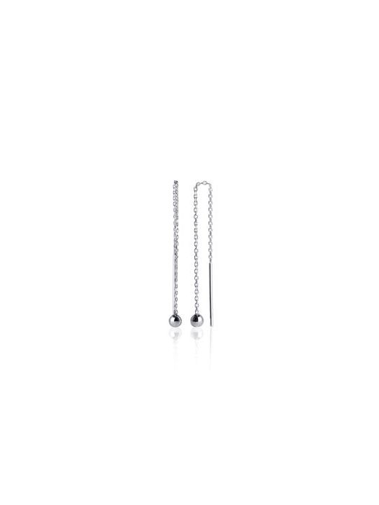 Boucles d'Oreilles à Crochet en Argent Sterling 925 avec Chaîne Pendante, Tige et Sphère - Design Asymétrique Moderne