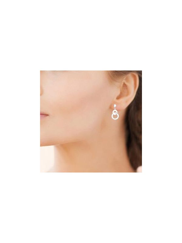 Boucles d'Oreilles en Argent Sterling 925 avec Deux Petits Cercles Entremêlés, dont un Incrusté de Zircon