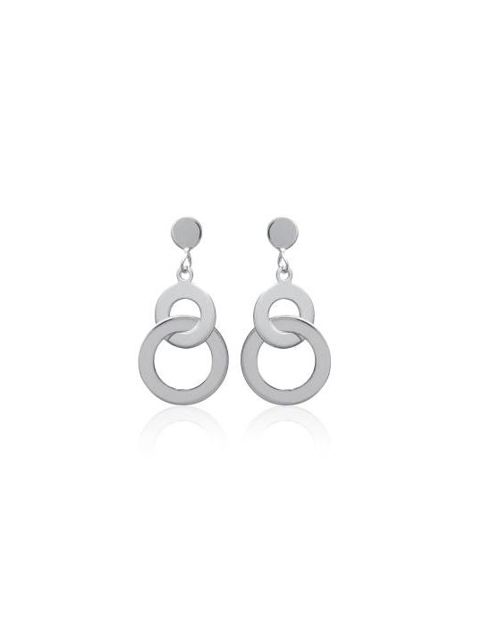 Boucles d'Oreilles en Argent Sterling 925 avec Deux Petits Cercles Entremêlés, dont un Incrusté de Zircon