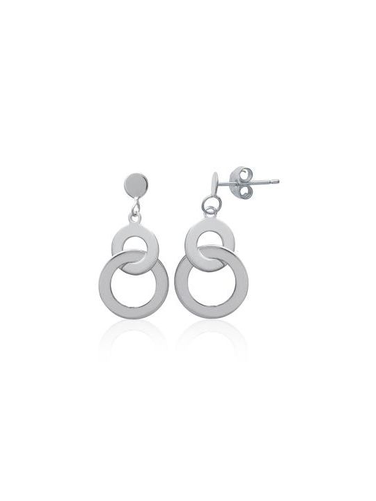 Boucles d'Oreilles en Argent Sterling 925 avec Deux Petits Cercles Entremêlés, dont un Incrusté de Zircon