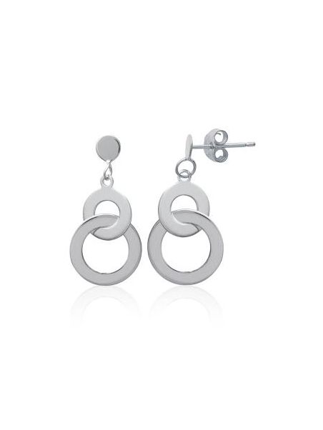 Boucles d'Oreilles en Argent Sterling 925 avec Deux Petits Cercles Entremêlés, dont un Incrusté de Zircon