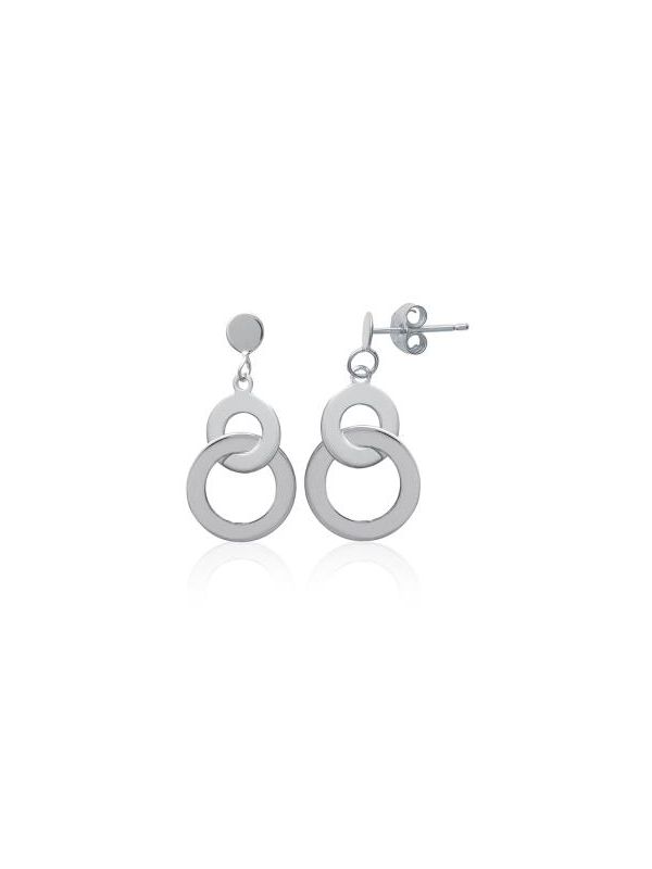 Boucles d'Oreilles en Argent Sterling 925 avec Deux Petits Cercles Entremêlés, dont un Incrusté de Zircon