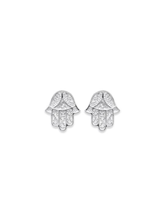 Boucles d'Oreilles en Argent Sterling 925 avec Main de Fatma - Symbole de Protection et Fermoir Poussette