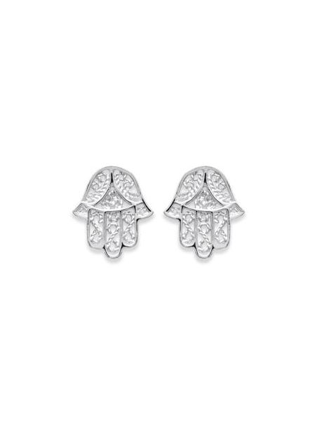 Boucles d'Oreilles en Argent Sterling 925 avec Main de Fatma - Symbole de Protection et Fermoir Poussette