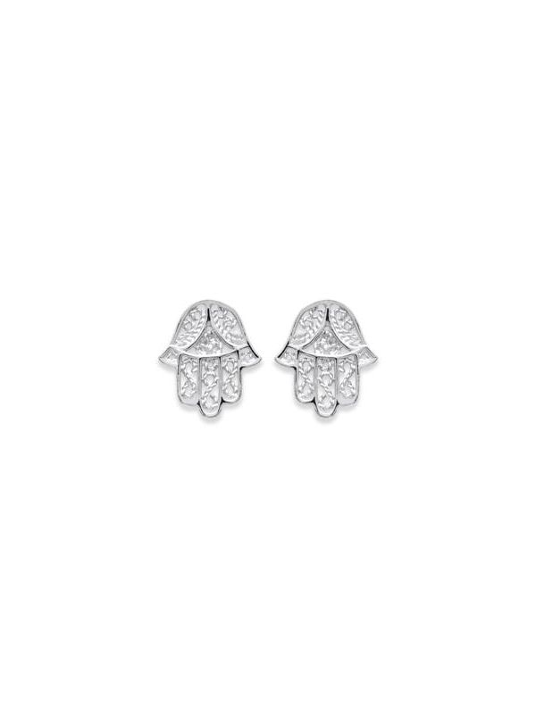 Boucles d'Oreilles en Argent Sterling 925 avec Main de Fatma - Symbole de Protection et Fermoir Poussette