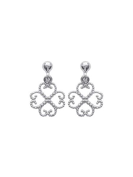 Boucles d'Oreilles en Argent Sterling 925 avec Trèfle à Quatre Feuilles - Porte-Bonheur Élégant avec Fermoir Poussette