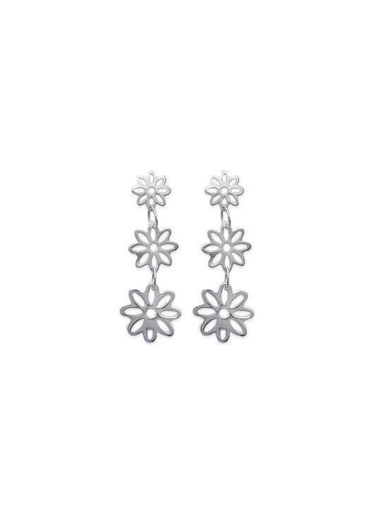 Boucles d'Oreilles en Argent Sterling 925 avec Trois Fleurs - Design Floral Délicat et Fermoir Poussette