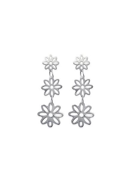 Boucles d'Oreilles en Argent Sterling 925 avec Trois Fleurs - Design Floral Délicat et Fermoir Poussette