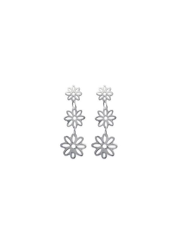 Boucles d'Oreilles en Argent Sterling 925 avec Trois Fleurs - Design Floral Délicat et Fermoir Poussette