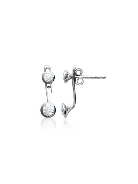 Boucles d'Oreilles Double Puce en Argent Sterling 925 avec Zircon - Design Contemporain et Fermoir Poussette