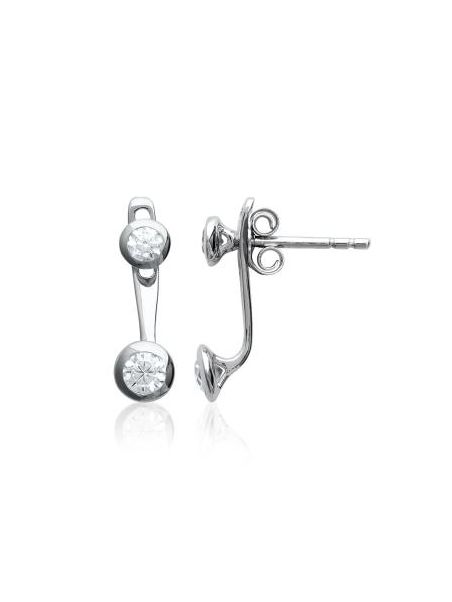 Boucles d'Oreilles Double Puce en Argent Sterling 925 avec Zircon - Design Contemporain et Fermoir Poussette