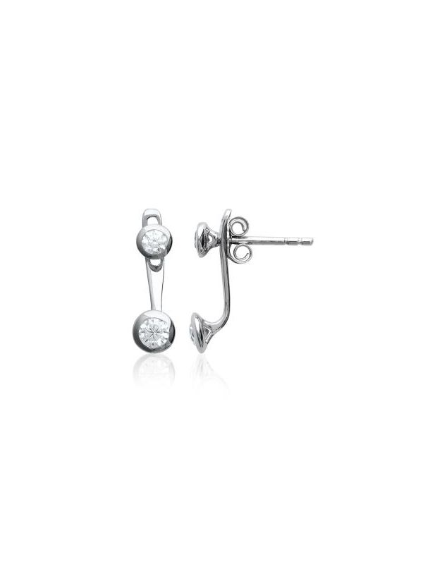 Boucles d'Oreilles Double Puce en Argent Sterling 925 avec Zircon - Design Contemporain et Fermoir Poussette