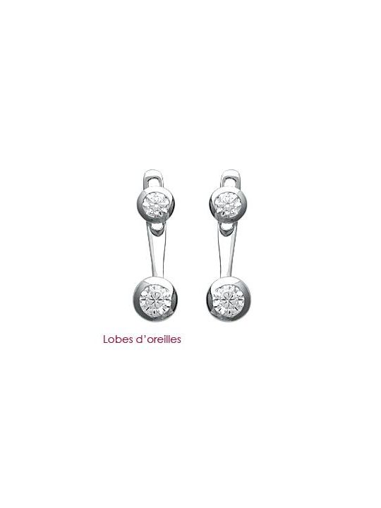 Boucles d'Oreilles Double Puce en Argent Sterling 925 avec Zircon - Design Contemporain et Fermoir Poussette