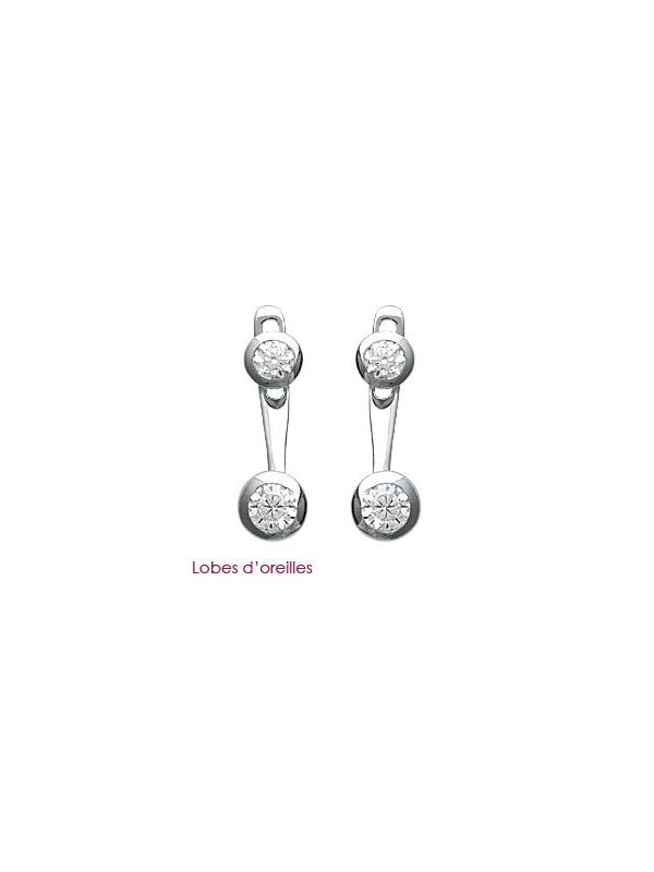 Boucles d'Oreilles Double Puce en Argent Sterling 925 avec Zircon - Design Contemporain et Fermoir Poussette