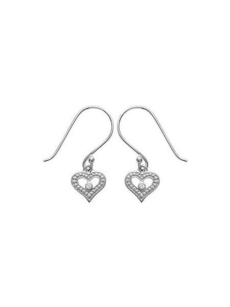 Boucles d'Oreilles à Crochet en Argent Sterling 925 avec Cœur et Zircon Central - Élégance Romantique