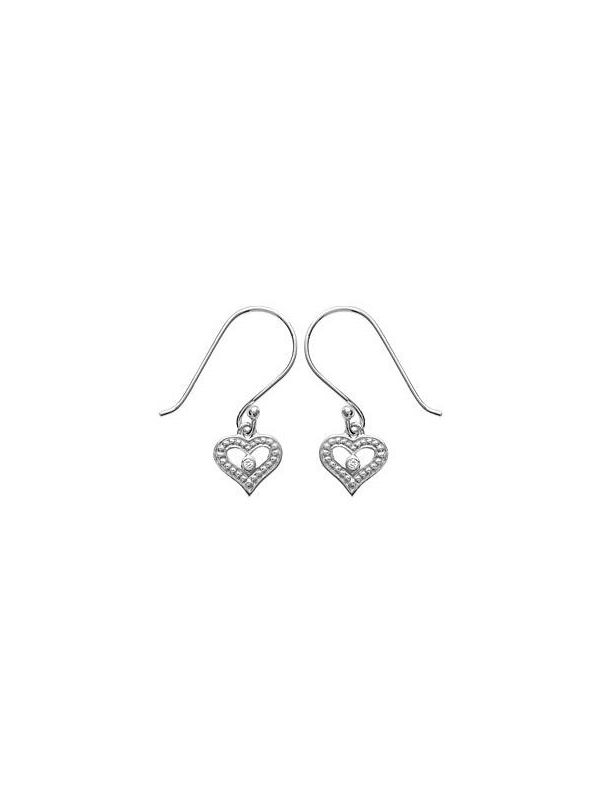 Boucles d'Oreilles à Crochet en Argent Sterling 925 avec Cœur et Zircon Central - Élégance Romantique