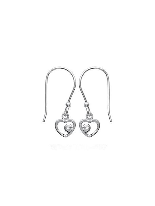 Boucles d'Oreilles à Crochet en Argent Sterling 925 avec Cœur et Zircon Incrusté sur le Côté - Élégance Subtile et Romantique