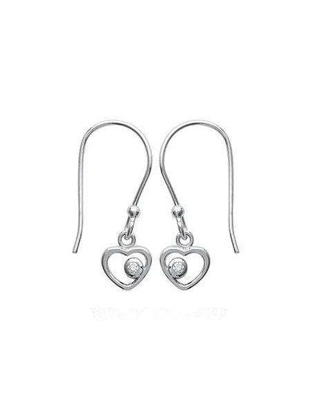 Boucles d'Oreilles à Crochet en Argent Sterling 925 avec Cœur et Zircon Incrusté sur le Côté - Élégance Subtile et Romantique