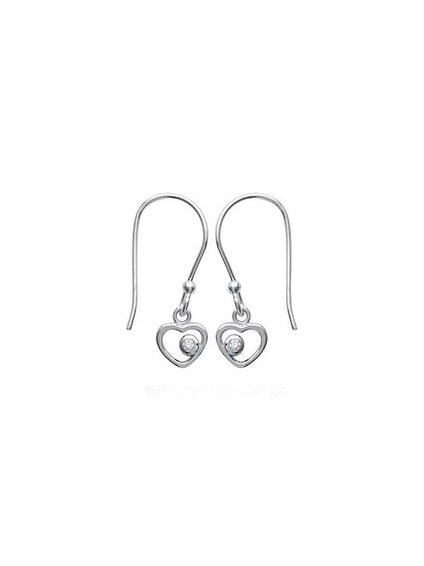 Boucles d'Oreilles à Crochet en Argent Sterling 925 avec Cœur et Zircon Incrusté sur le Côté - Élégance Subtile et Romantique