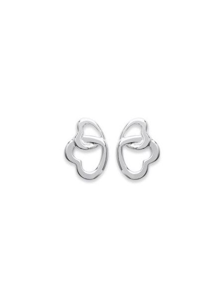 Boucles d'Oreilles Clou en Argent Sterling 925 avec Deux Cœurs Entrelacés - Symbolique et Élégant