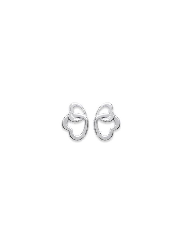 Boucles d'Oreilles Clou en Argent Sterling 925 avec Deux Cœurs Entrelacés - Symbolique et Élégant