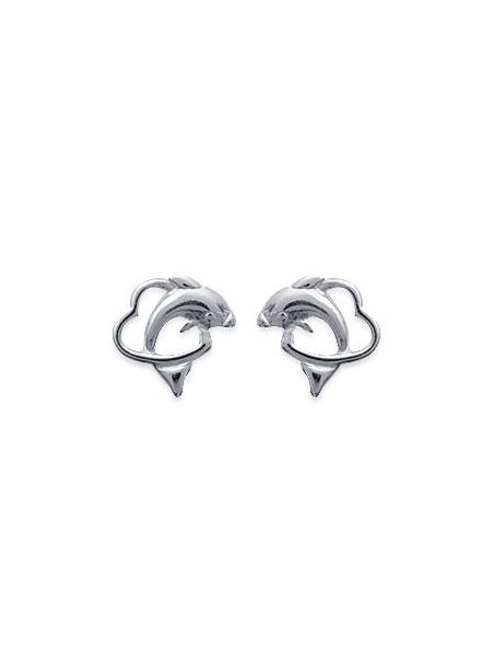 Boucles d'Oreilles en Argent Sterling 925 avec Cœur et Dauphin Entrelacés - Fusion de Romantisme et Nature