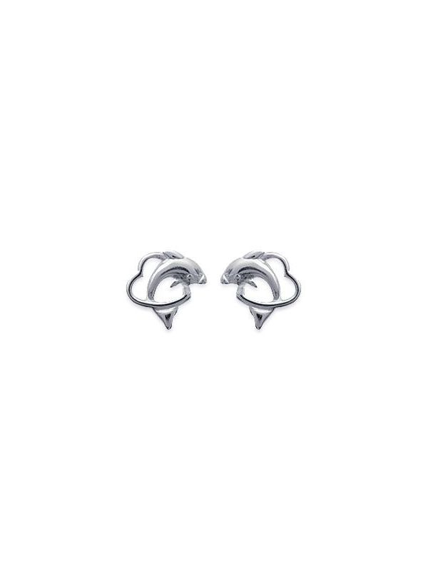 Boucles d'Oreilles en Argent Sterling 925 avec Cœur et Dauphin Entrelacés - Fusion de Romantisme et Nature