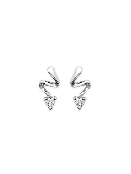 Boucles d'Oreilles en Argent Sterling 925 avec Zigzag et Solitaire en Zircon - Design Moderne et Fermoir Poussette