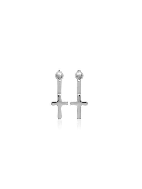 Boucles d'Oreilles en Argent Sterling 925 avec Puces et Croix - Design Spirituel et Fermoir Poussette