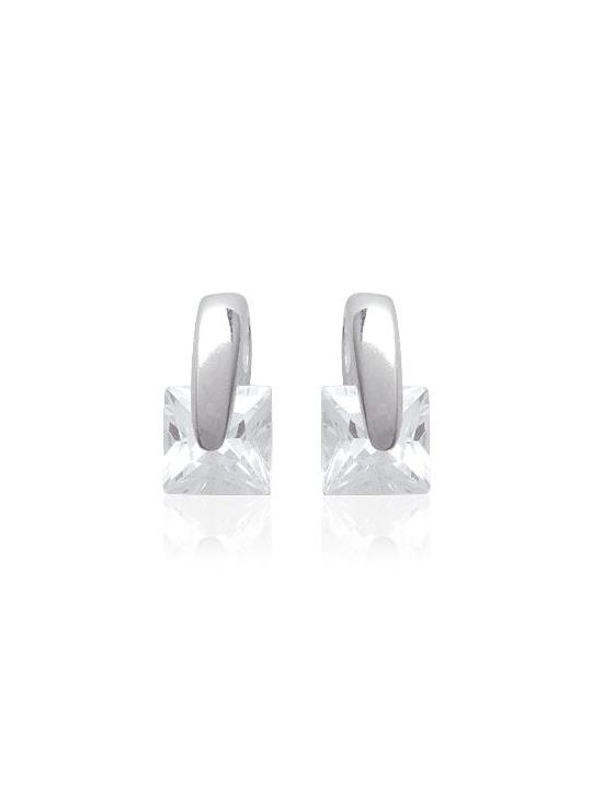 Boucles d'Oreilles à Crochet en Argent Sterling 925 avec Zircon Carré - Élégance Géométrique Moderne