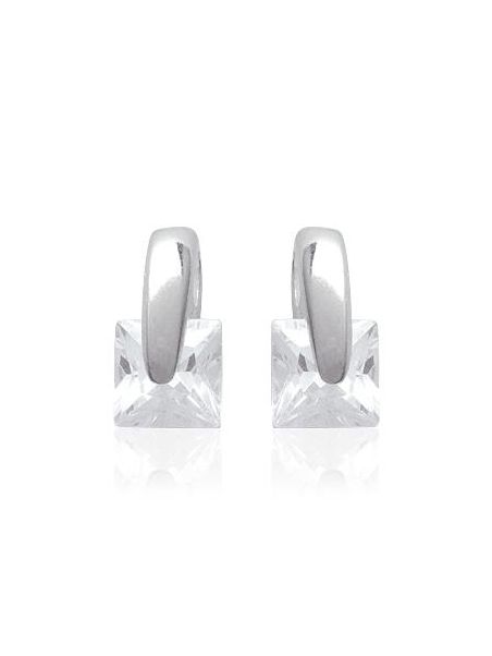 Boucles d'Oreilles à Crochet en Argent Sterling 925 avec Zircon Carré - Élégance Géométrique Moderne