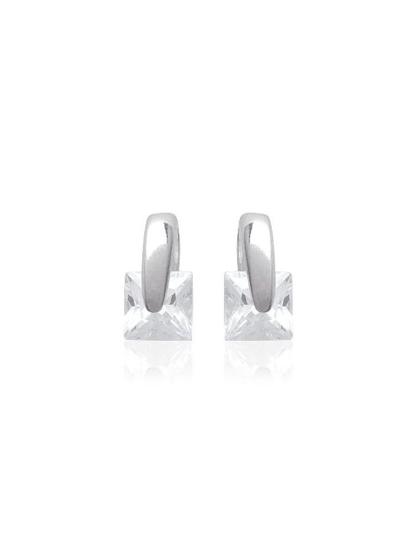 Boucles d'Oreilles à Crochet en Argent Sterling 925 avec Zircon Carré - Élégance Géométrique Moderne