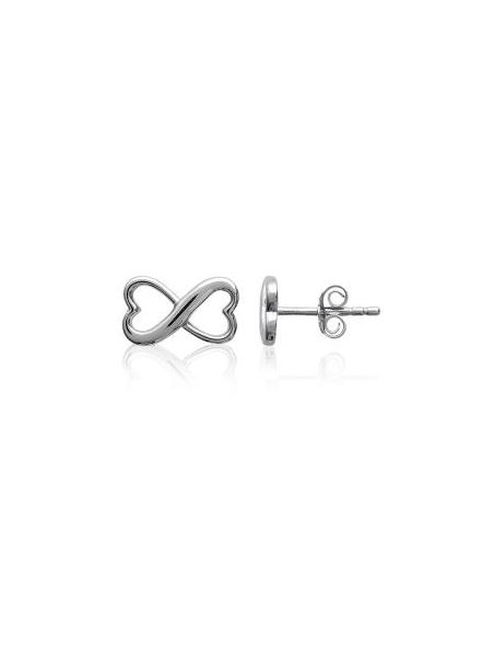 Boucles d'Oreilles en Argent Sterling 925 avec Deux Cœurs Formant le Signe Infini - Amour Éternel et Fermoir Poussette