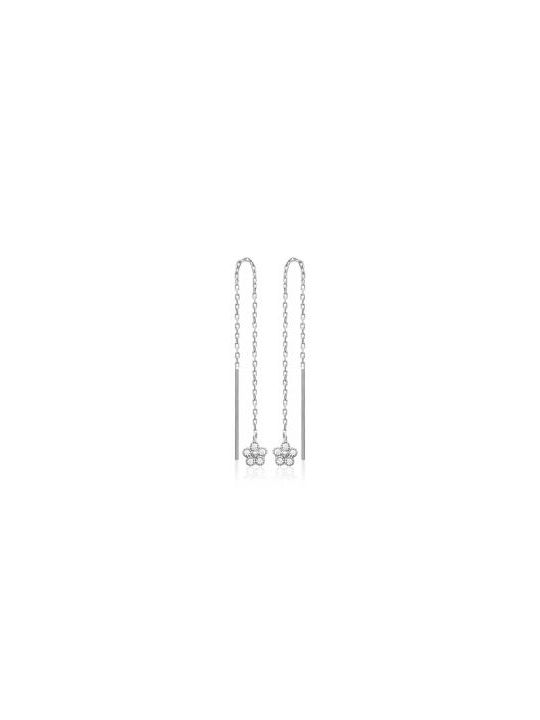 Boucles d'Oreilles Pendantes à Crochet en Argent Sterling 925 avec Tige et Fleur Incrustée de Zircon