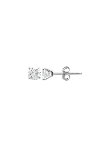 Boucles d'Oreilles Clou Solitaire en Zircon avec et Fermoir Poussette en Argent Sterling 925