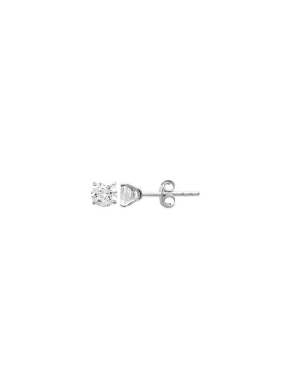 Boucles d'Oreilles Clou Solitaire en Zircon avec et Fermoir Poussette en Argent Sterling 925